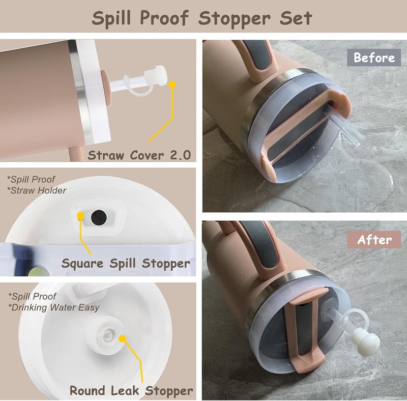 vikgle Stanley Cup Accessories Set,Including 2 Pcs 0.4in Straw Cover, 1 Silicone Spill-Proof Stopper Set of 3, 1 Cute Bear Handle Charm, 1 Silicone Boot Fits Stanley 40&30 Oz Tumbler (Almond Rose) - Image 5